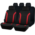 Blue polyester car seat cover with eyelet stitching on a car seat, showing front and headrest pieces.