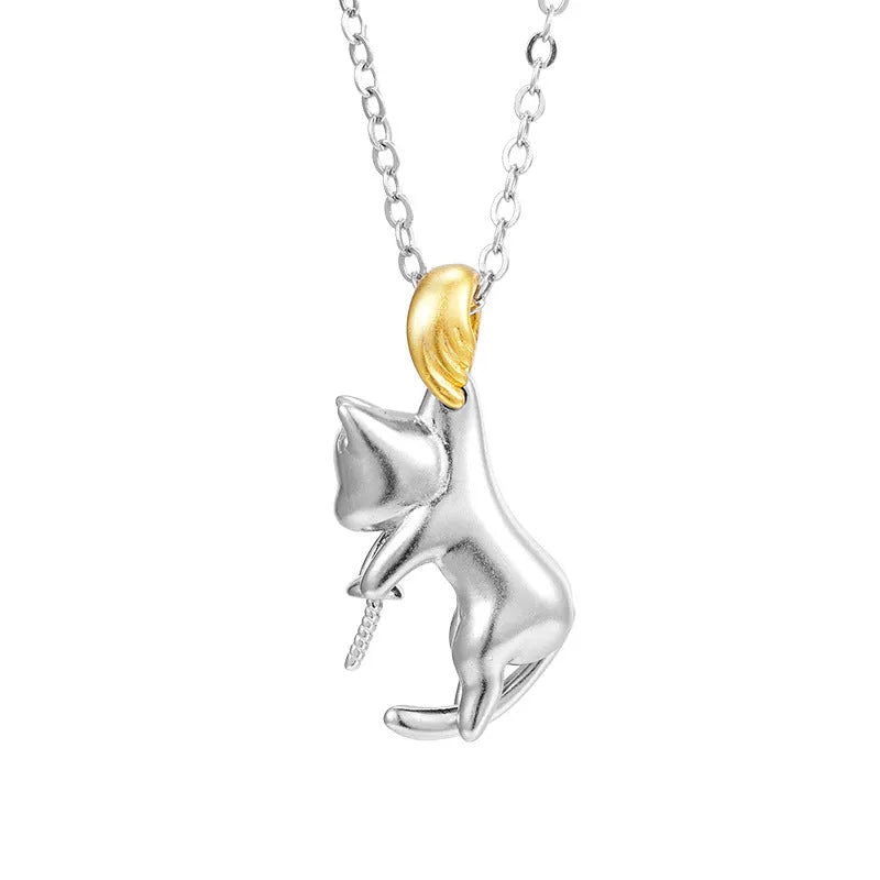 925 sterling silver clavicle chain necklace with cat charm pendant, fashion OL style jewellery