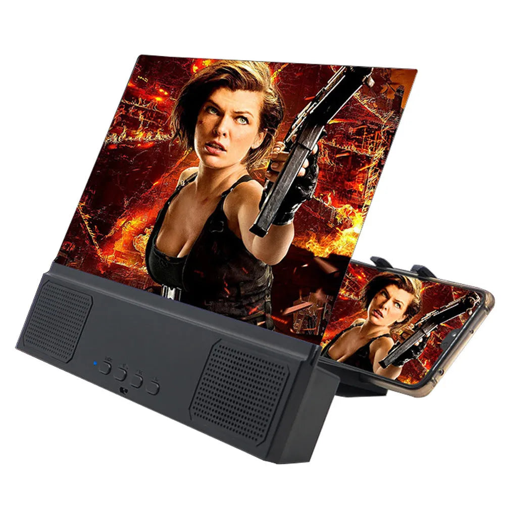 12-inch mobile phone screen amplifier with Bluetooth audio and portable battery power