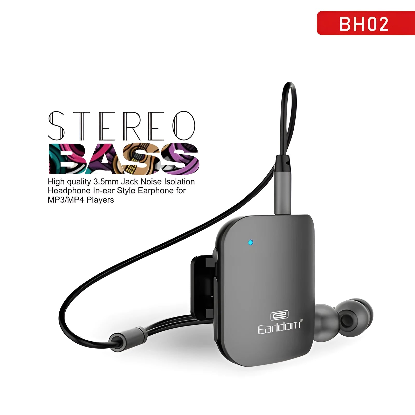 Bluetooth audio receiver for running headphones with lavalier microphone support in black, grey, and red colours
