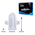 White PS5 Slim charging station with cooler fan and RGB ambient lighting on charging dock