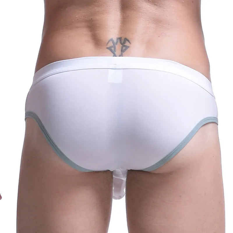 Men's ice silk briefs with bullet separation in multiple colour options including army green and dark grey