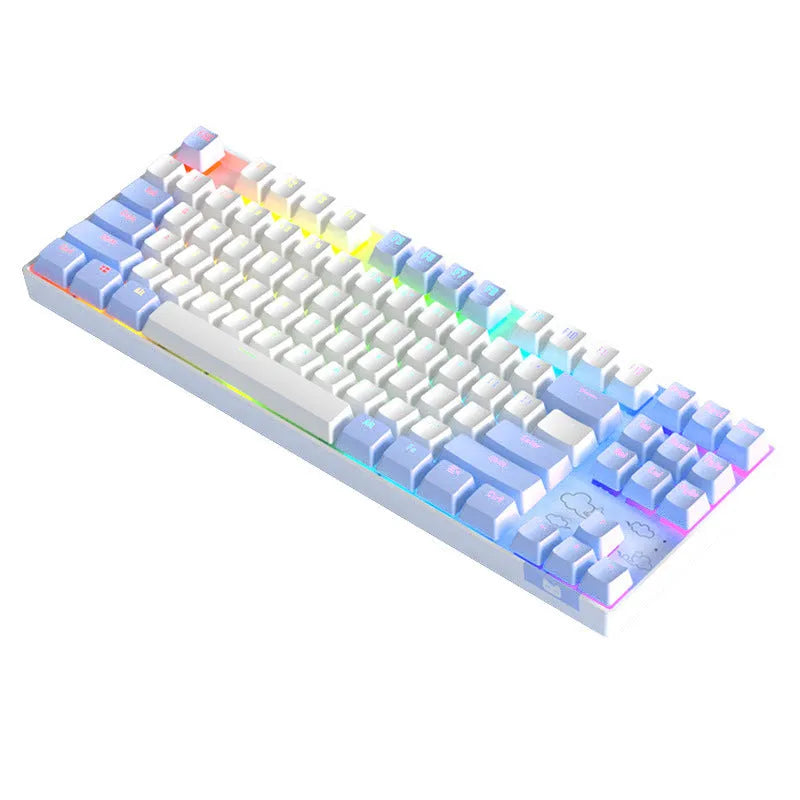 Wireless Bluetooth mechanical keyboard with metal board and green switches in blue white ice blue light colour