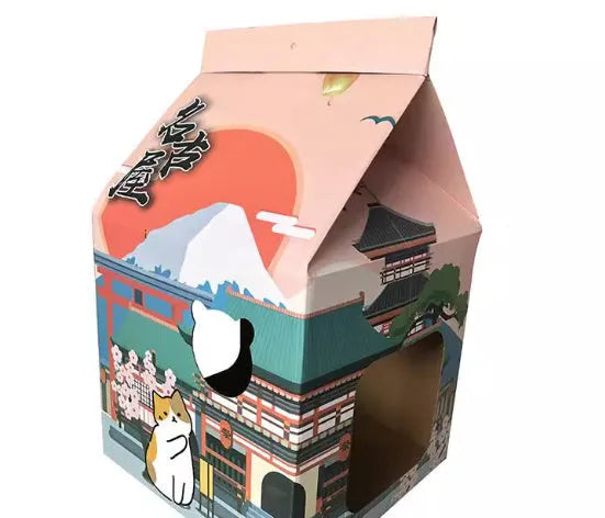 Foldable corrugated paper cat scratching board with Nagoya cat design