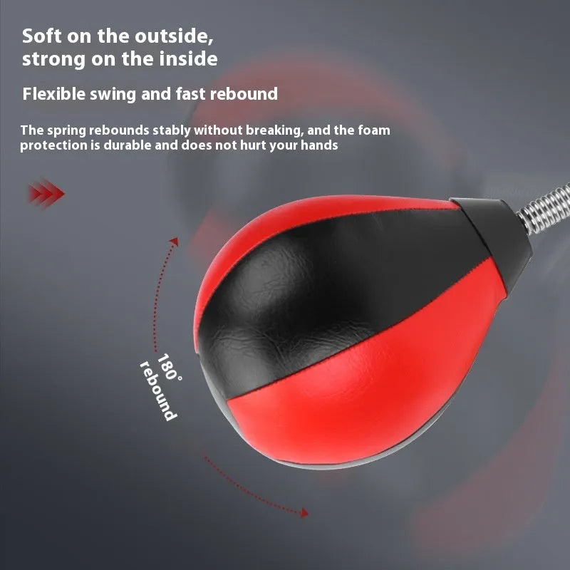 Pear-shaped boxing speed ball with double suction cup mounting and red/black ball head