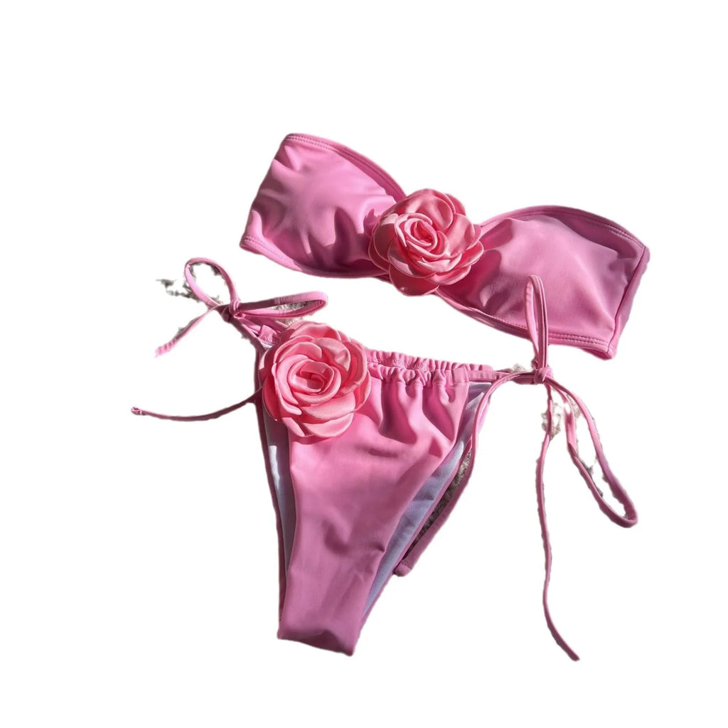 Women's adjustable tube top swimsuit in solid colours with drawstring strap