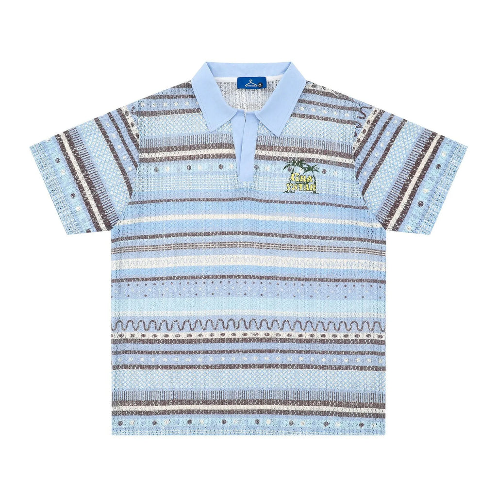 Men's printed leisure shirt in blue with short sleeves and loose fit