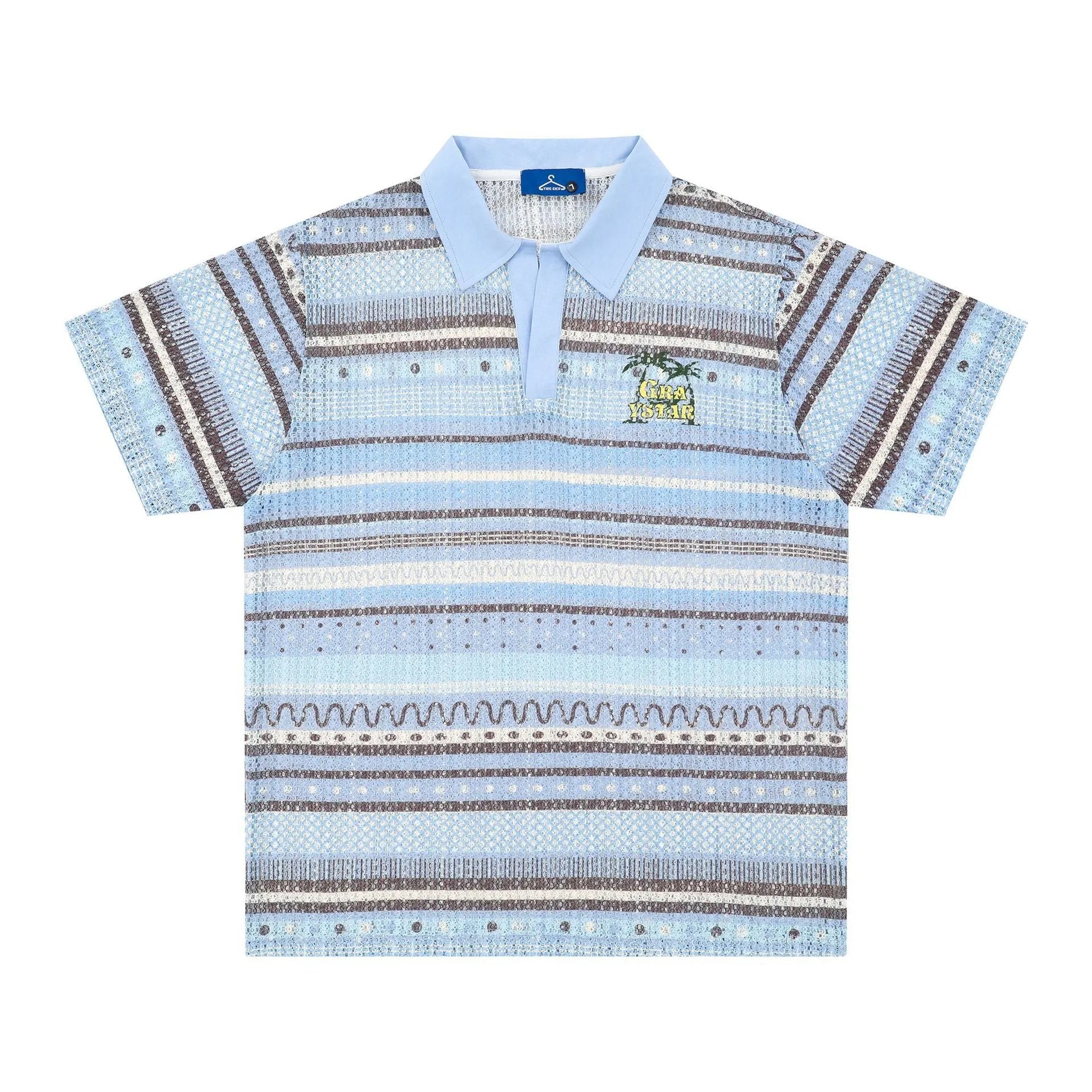 Men's printed leisure shirt in blue with short sleeves and loose fit