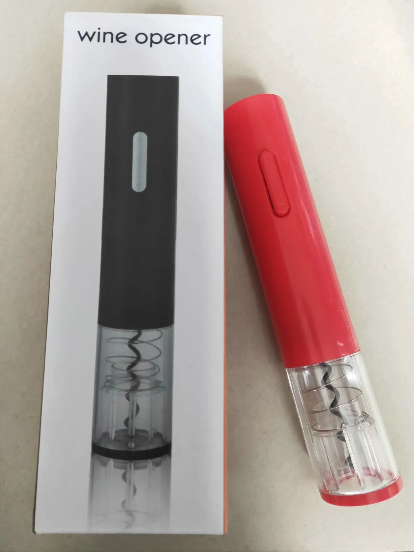 Automatic electric wine bottle opener with foil cutter in red, black, and white colour options.