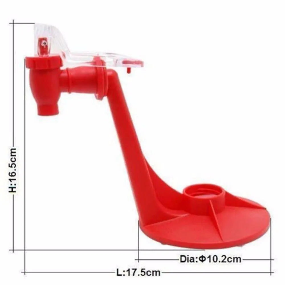 Red plastic Magic Tap soda dispenser for 2-litre bottles.
