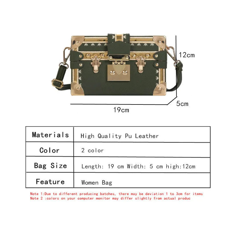 Hard-sided black PU leather women's shoulder bag with flap and decorative rivets.