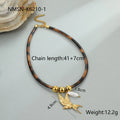 Geometric leopard pattern pendant necklace for women on an adjustable stainless steel chain with 18K gold plating.