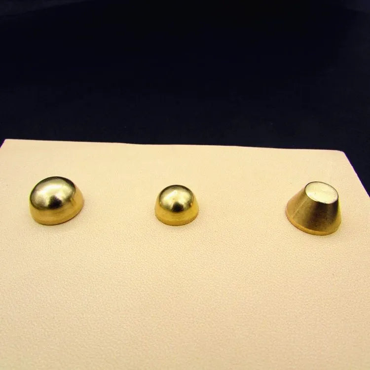 Brass decorative buckles for foot nails in 10mm and 12mm sizes with round and geometric shapes
