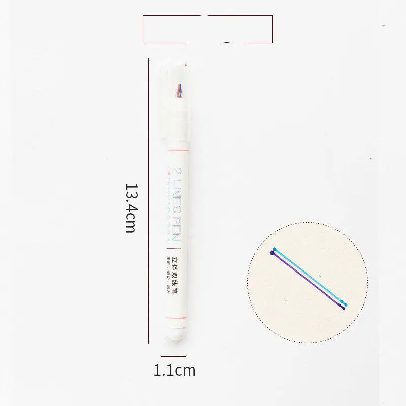 Stereo double line hand account pen with 0.5mm tip and 13.4cm plastic body for student highlighting