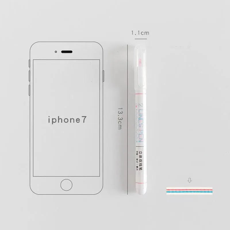 Stereo double line hand account pen with 0.5mm tip and 13.4cm plastic body for student highlighting