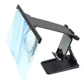 Black L20 split mobile phone screen magnifier with separate support bracket on a table.