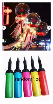Transparent LED luminous balloon rose bouquet with artificial flowers and integrated lights for party decoration.