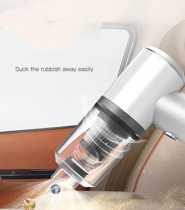 Black and white wireless handheld car vacuum cleaner with compact ABS plastic body.