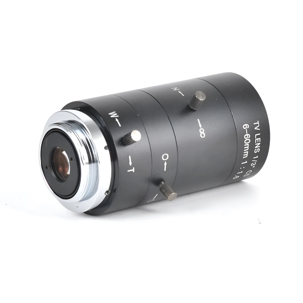 Black manual aperture 6-60mm camera lens with CS mount for 1/3" sensors