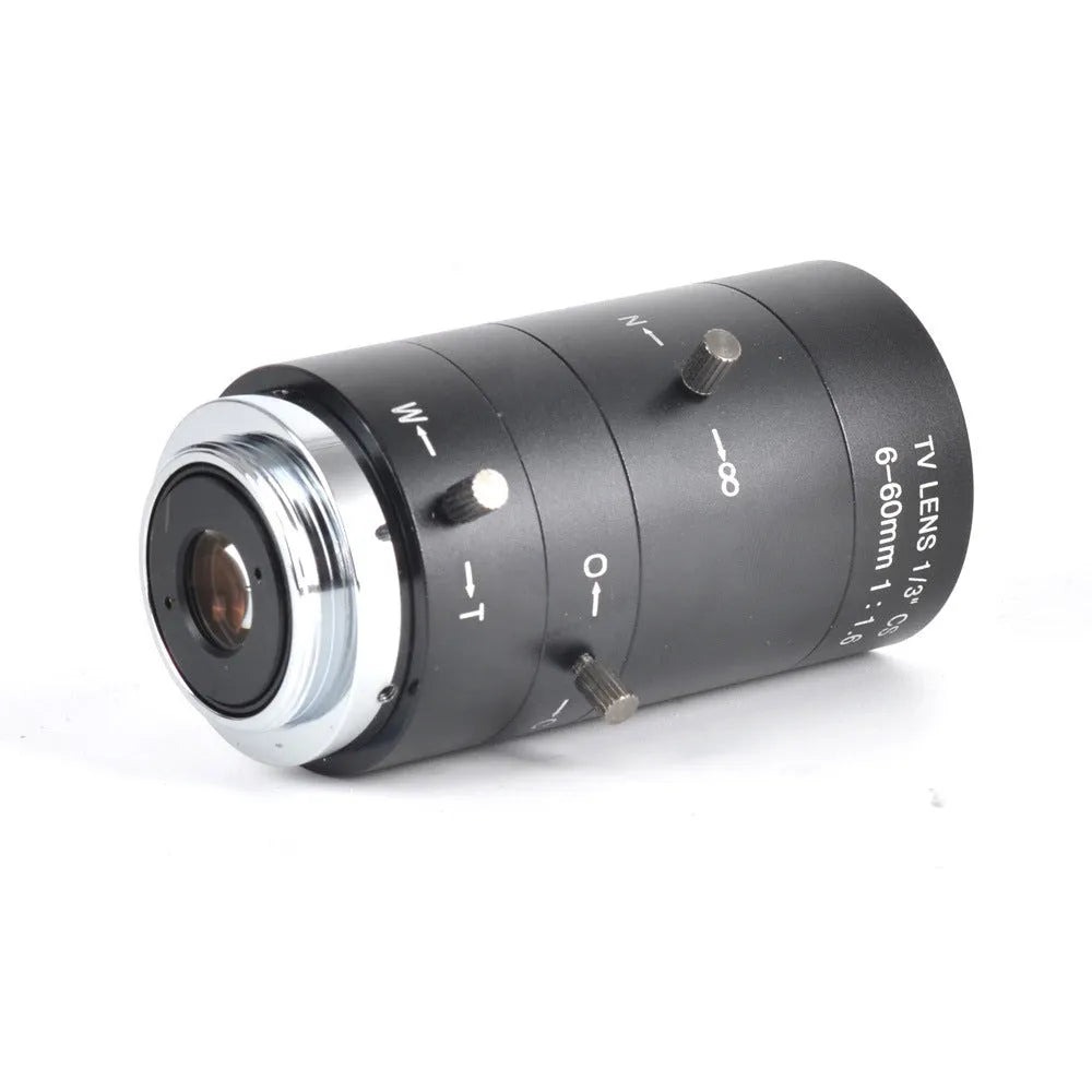 Black manual aperture 6-60mm camera lens with CS mount for 1/3" sensors