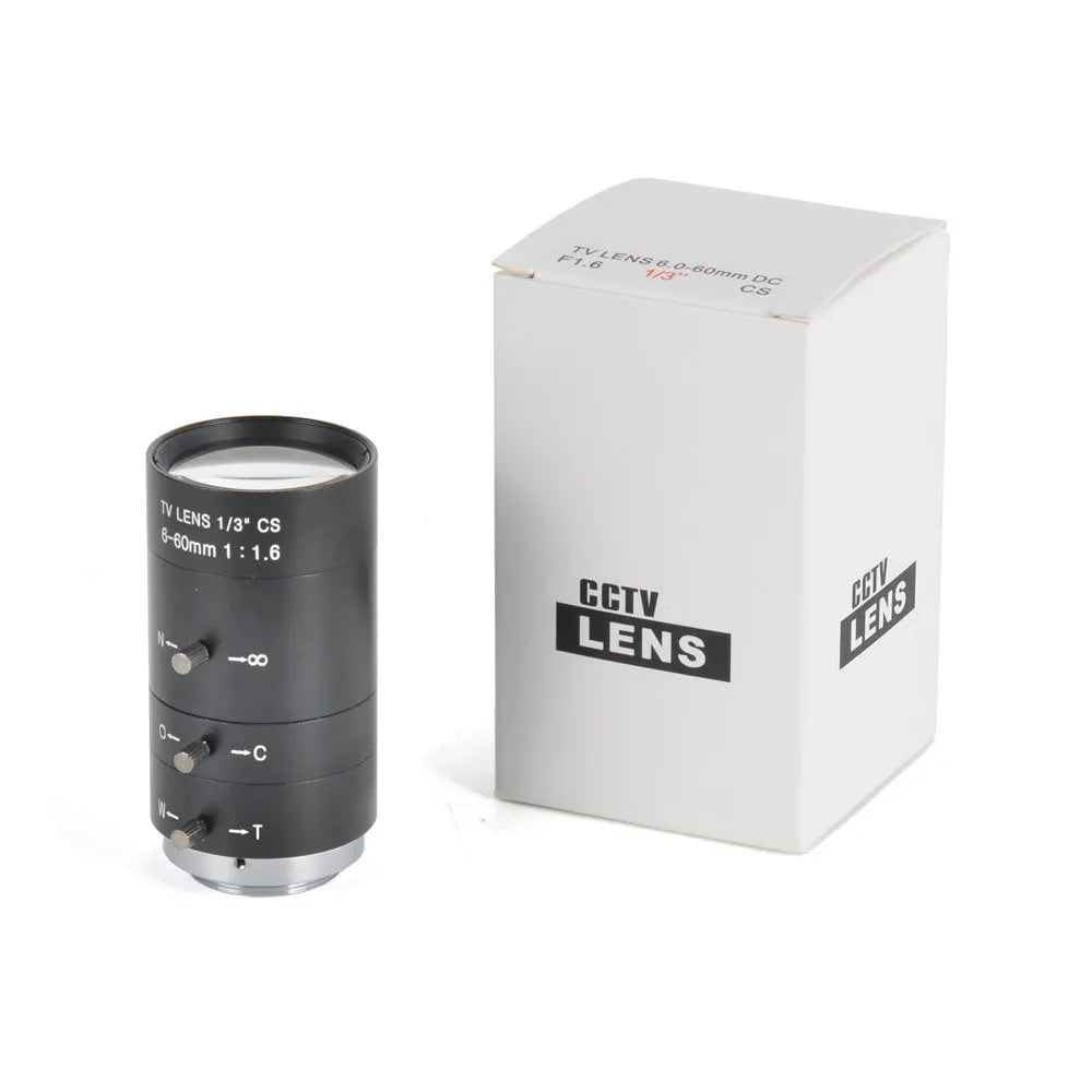 Black manual aperture 6-60mm camera lens with CS mount for 1/3" sensors