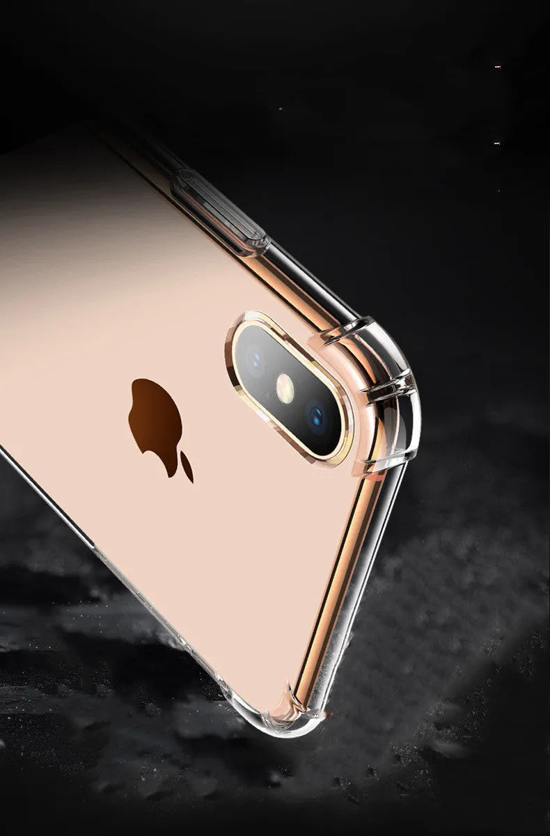 Transparent white silicone TPU shockproof case for iPhone, shown on a phone.