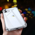 Transparent white silicone TPU shockproof case for iPhone, shown on a phone.