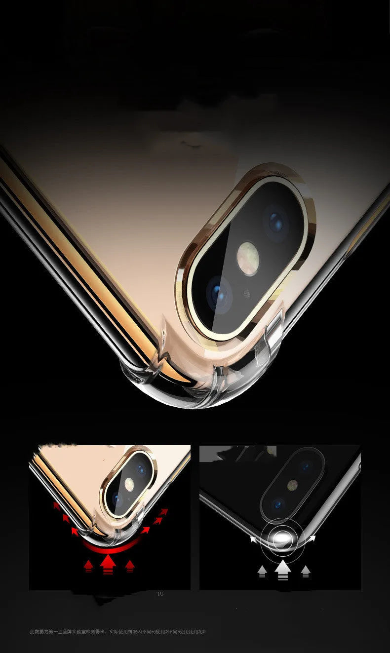Transparent white silicone TPU shockproof case for iPhone, shown on a phone.