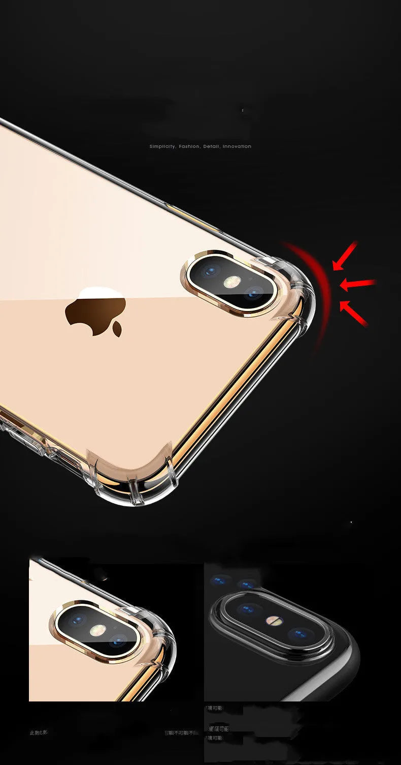 Transparent white silicone TPU shockproof case for iPhone, shown on a phone.