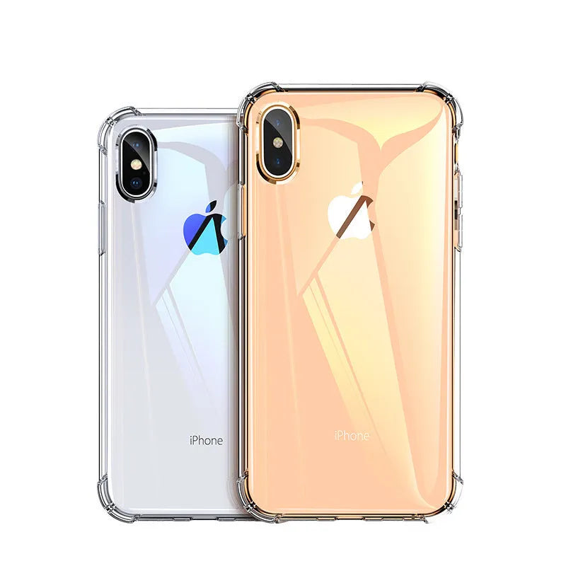 Transparent white silicone TPU shockproof case for iPhone, shown on a phone.