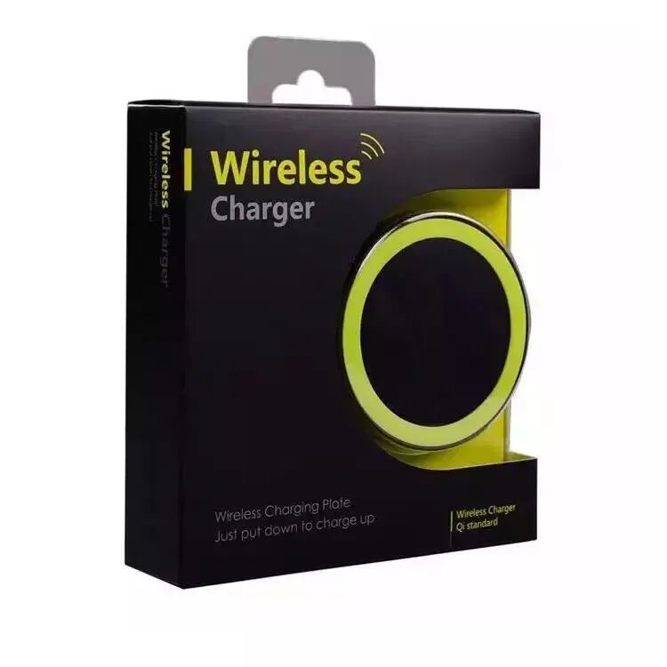 Square Qi wireless charging pad in one of six colours: black, blue, orange, red, white, or yellow.