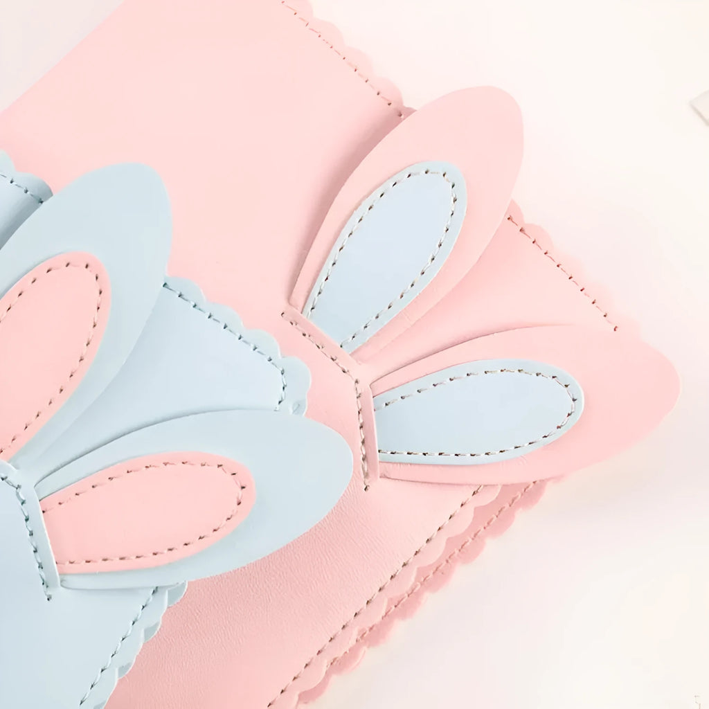 Cute Bunny mini photo album in blue, pink, or white showing compact size and PU cover