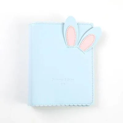 Cute Bunny mini photo album in blue, pink, or white showing compact size and PU cover
