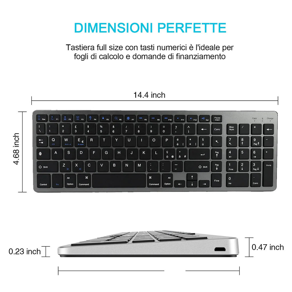 White universal Bluetooth keyboard for iPad tablets with 104 keys and ultra-thin design