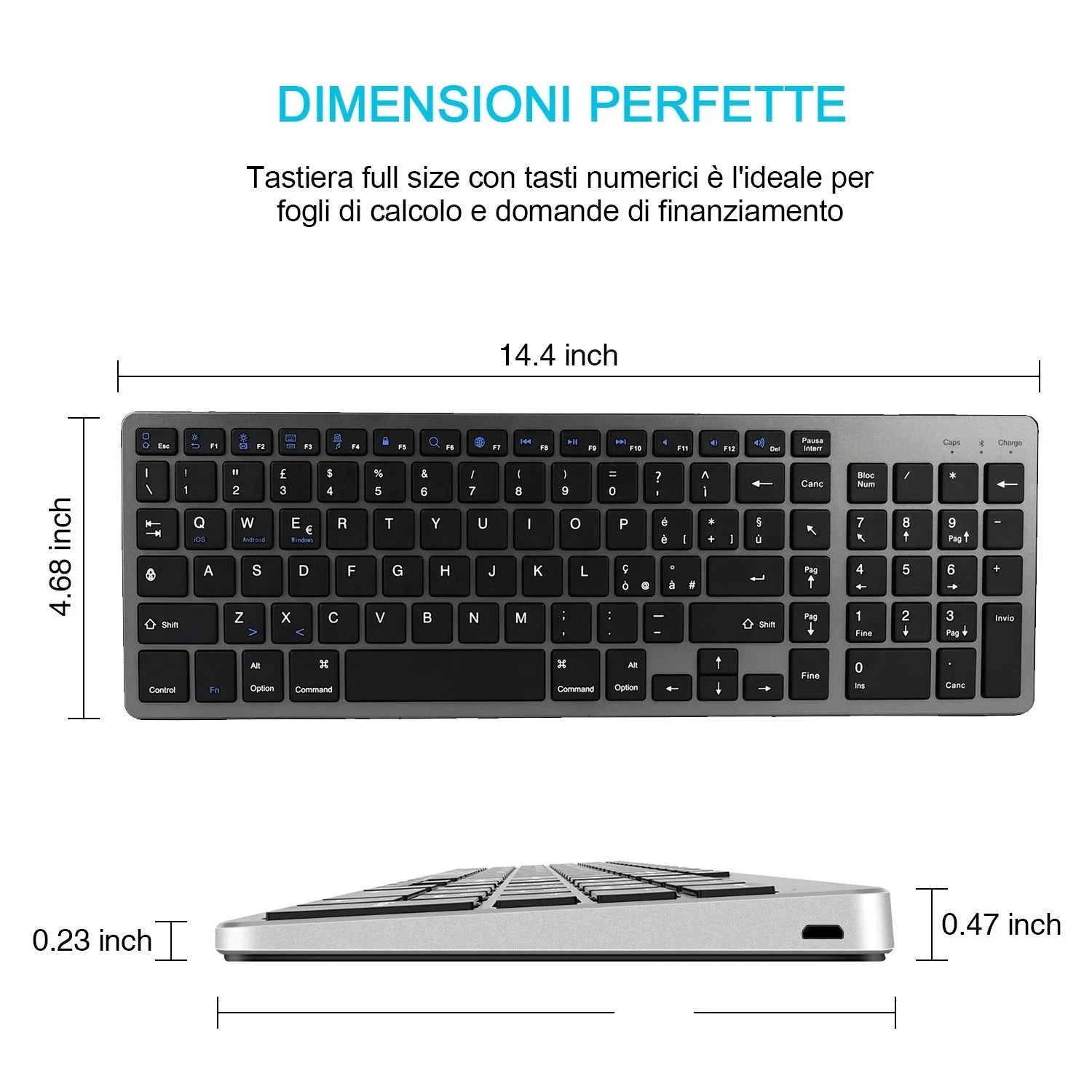 White universal Bluetooth keyboard for iPad tablets with 104 keys and ultra-thin design