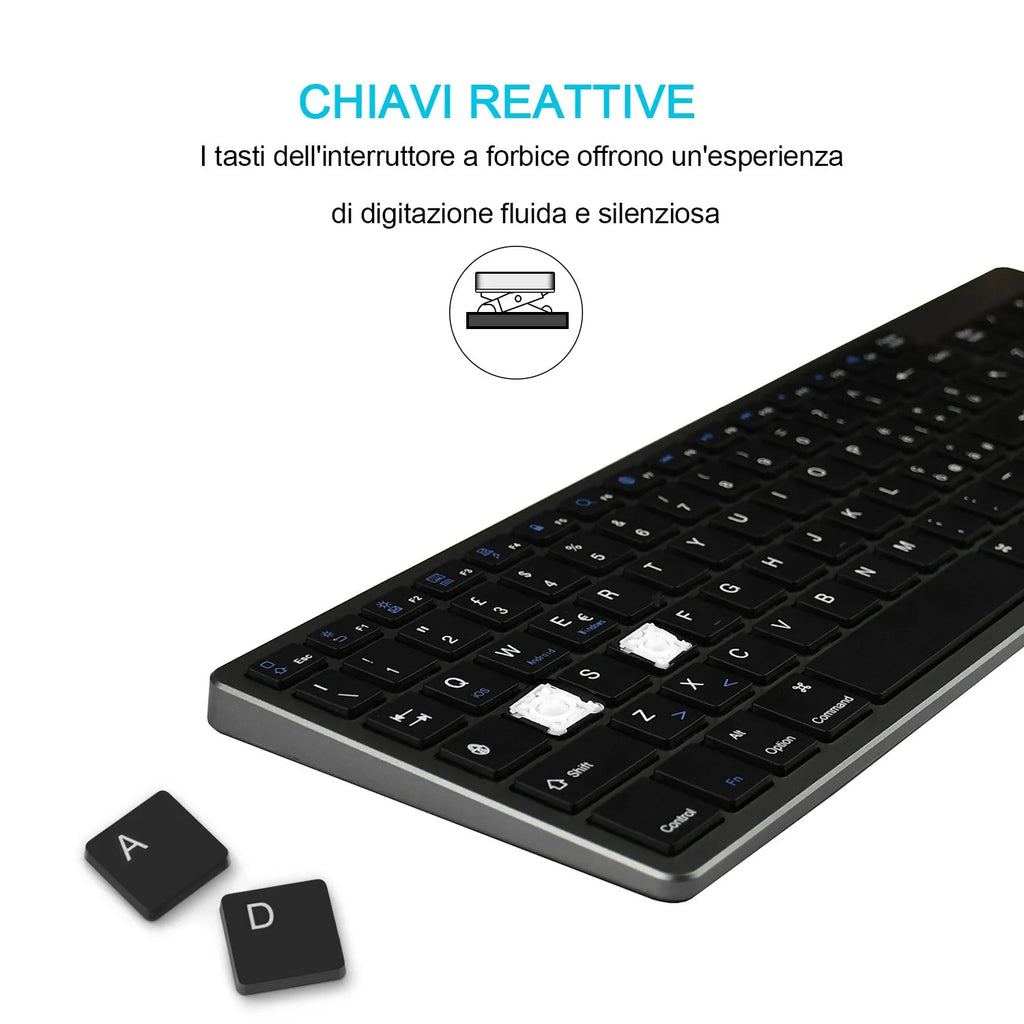 White universal Bluetooth keyboard for iPad tablets with 104 keys and ultra-thin design