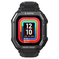 Outdoor smart watch with 1.69-inch screen showing sports tracking interface on silicone wristband