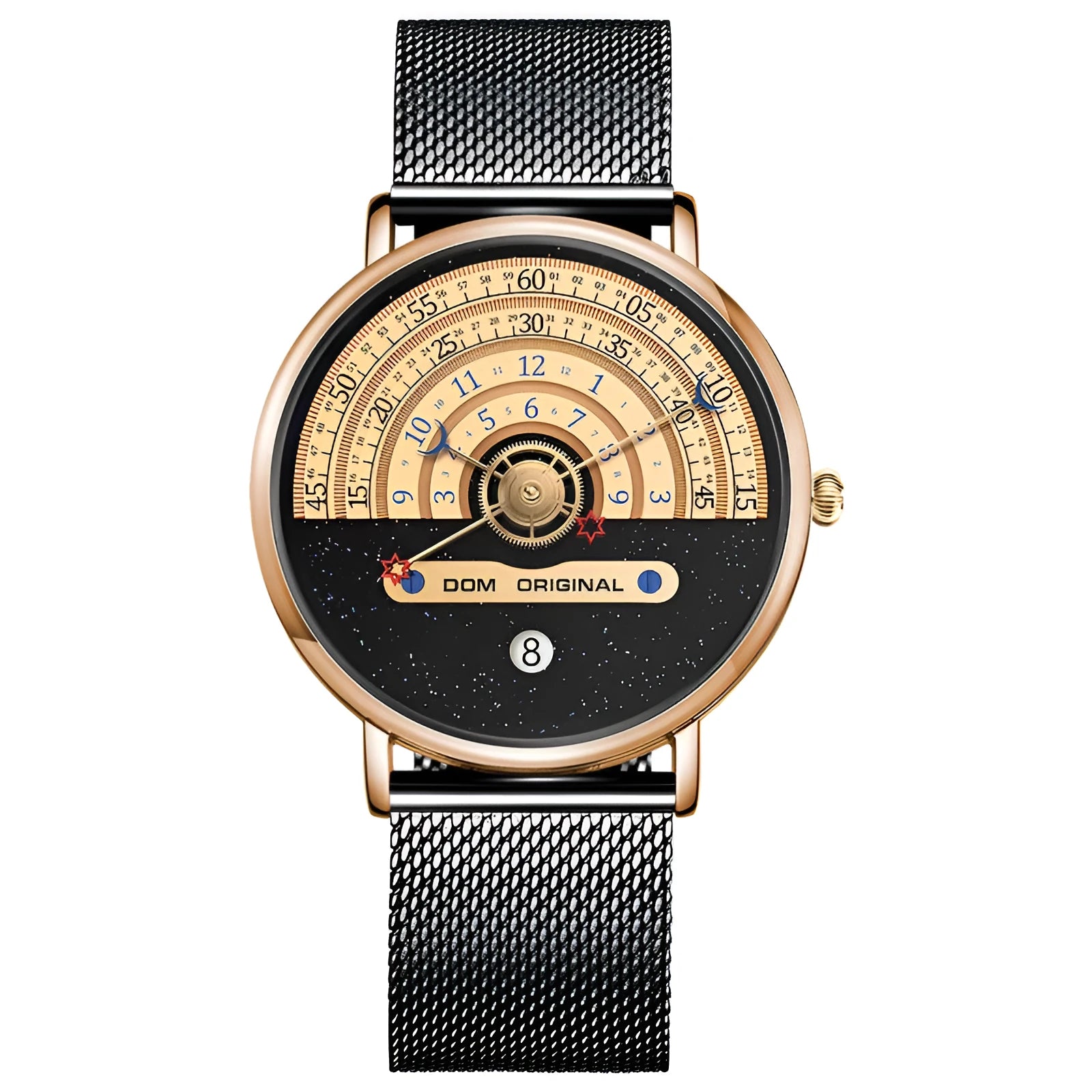 Men's gold or silver quartz wristwatch with 40mm round dial and stainless steel or leather strap