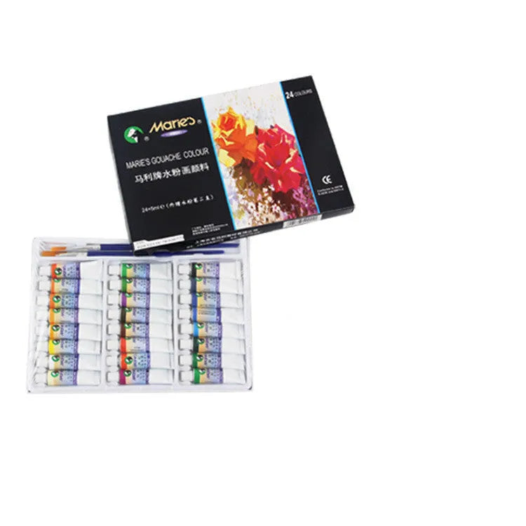Marley gouache paint set showing tubes in 12, 18, 24 and 36 colour options
