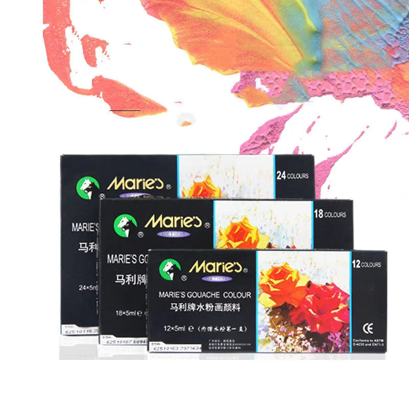 Marley gouache paint set showing tubes in 12, 18, 24 and 36 colour options