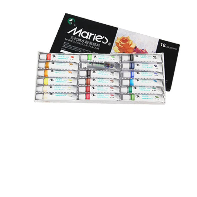Marley gouache paint set showing tubes in 12, 18, 24 and 36 colour options