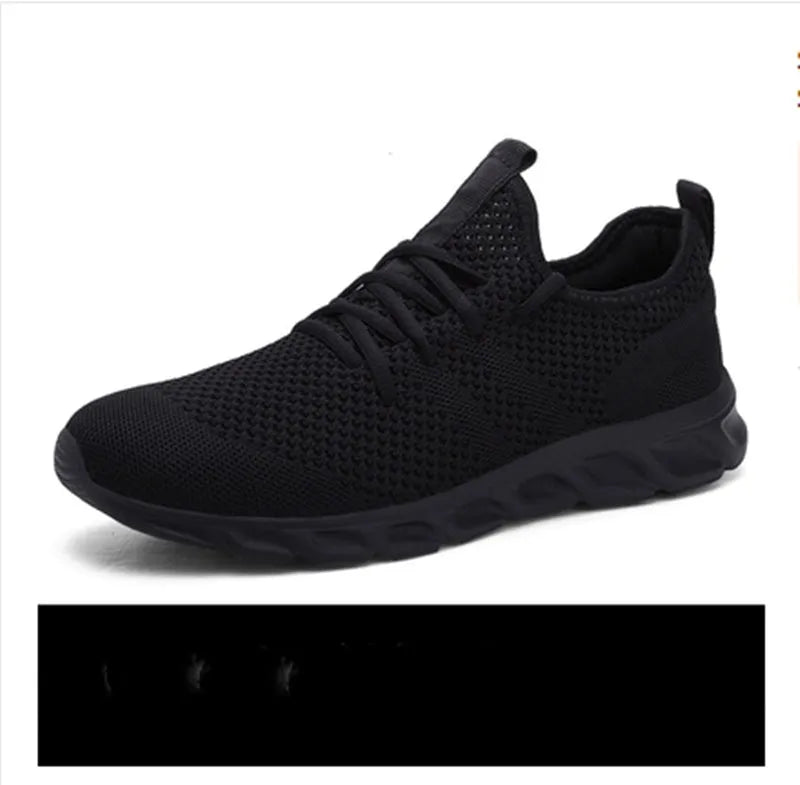Men's black and white mesh casual sneakers with PVC soles for jogging and outdoor wear