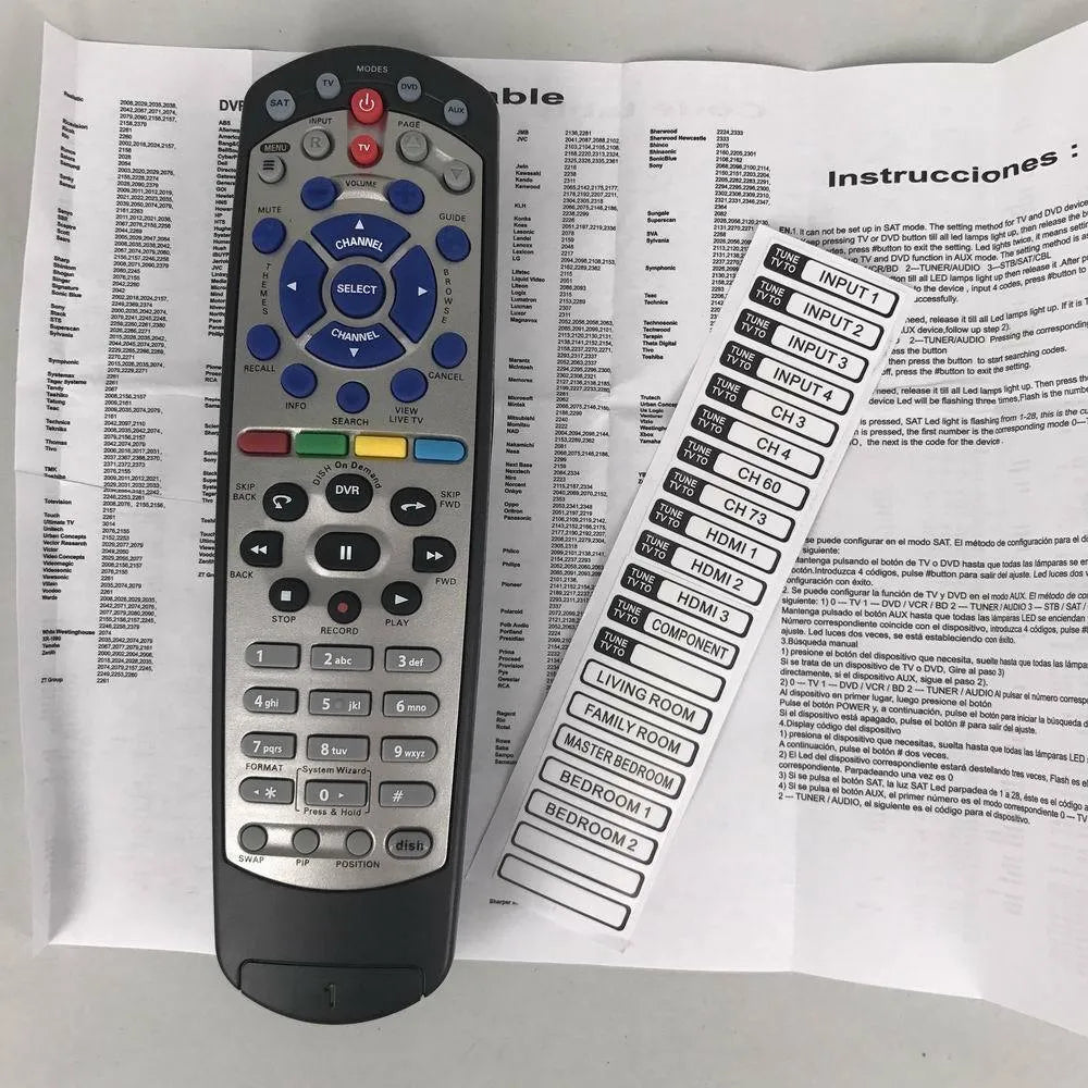 Black DISH Network universal flat remote control compatible with model 20.1 satellite receivers.