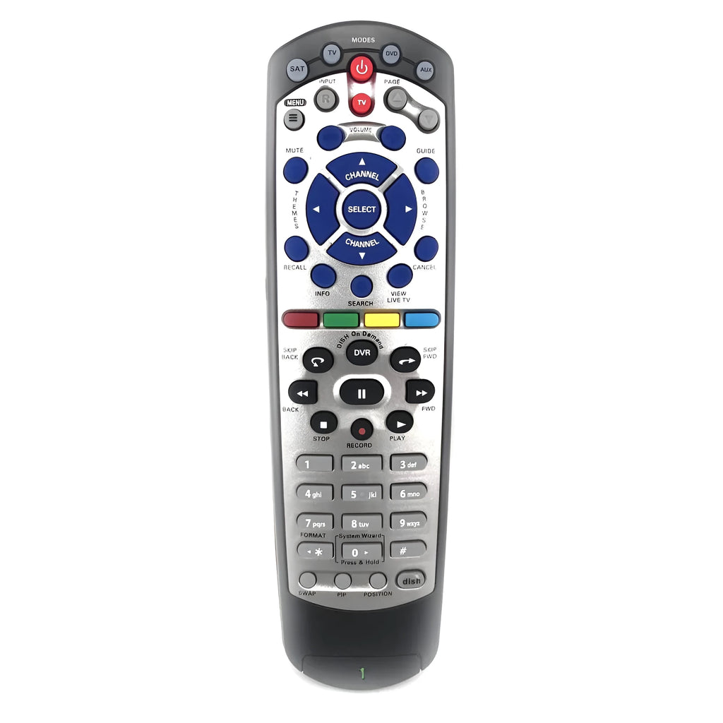 Black DISH Network universal flat remote control compatible with model 20.1 satellite receivers.