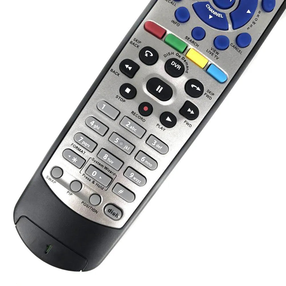 Black DISH Network universal flat remote control compatible with model 20.1 satellite receivers.
