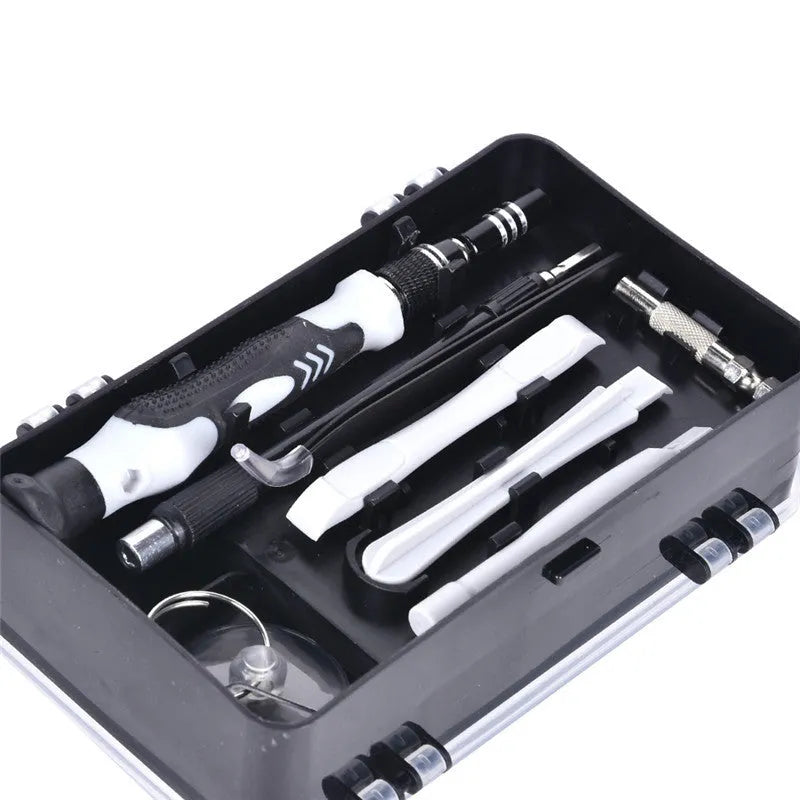 117 in 1 magnetic CRV screwdriver tool set with flexible extension rod in black, blue, and red box options.