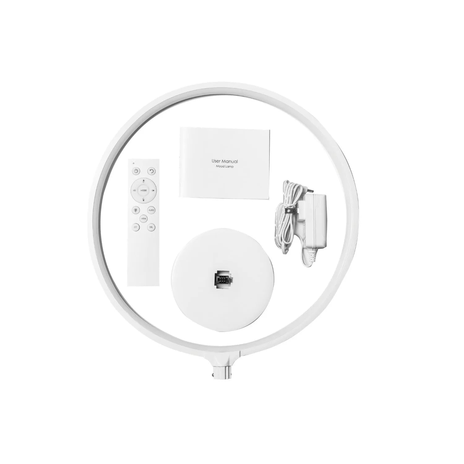 White Full Moon Lamp table lamp with remote control on wooden surface