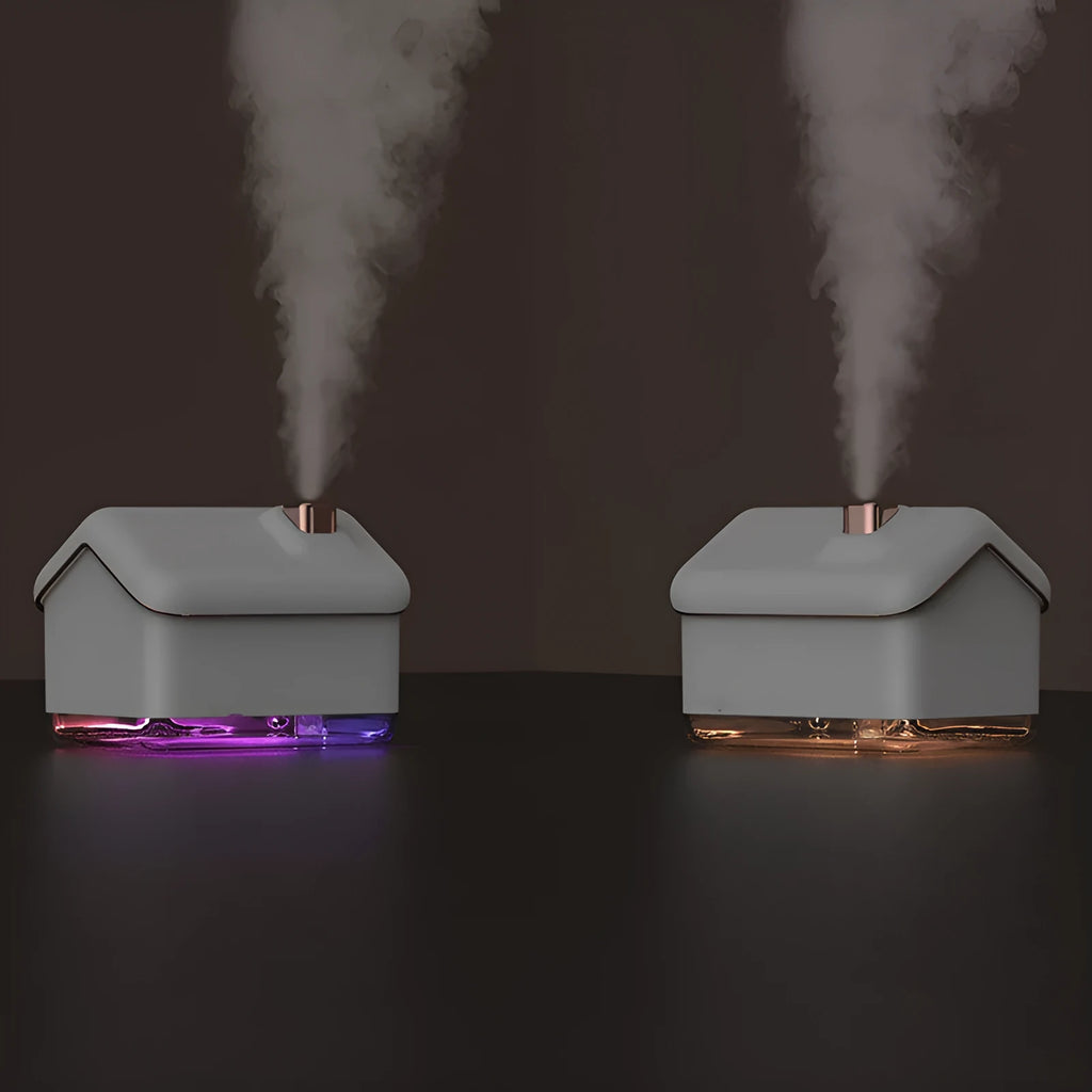 White igloo-shaped humidifier and essential oil diffuser with LED light and USB cable
