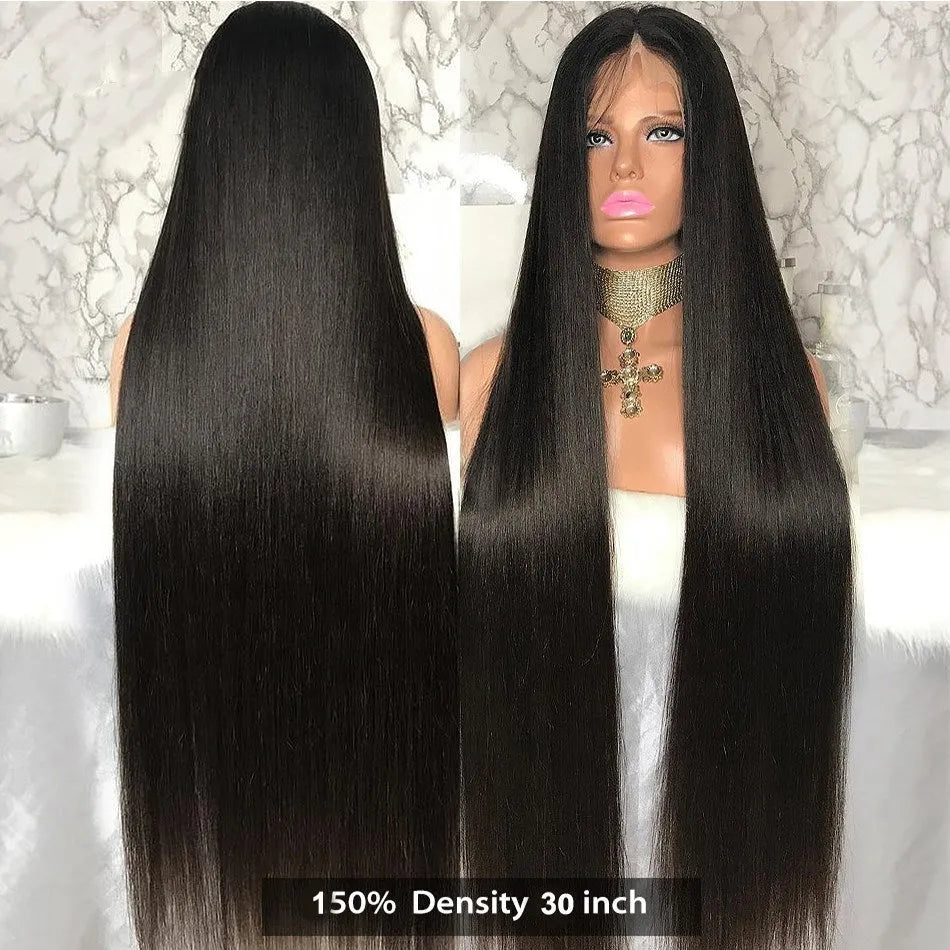 Black long straight synthetic wig made from high temperature wire chemical fibre, natural style, dyeable, for general use.