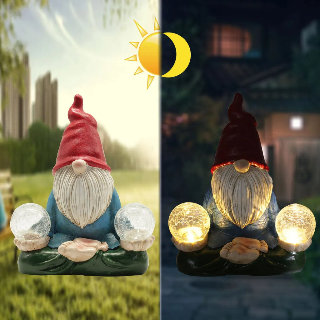 Solar LED resin dwarf doll garden ornament statue measuring 27cm tall